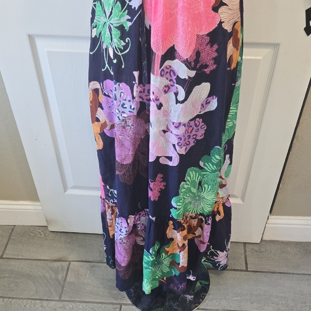 Maeve by Anthropologie Floral Leopard O-Ring Cut-Out Maxi Dress Navy Large - Picture 3 of 8